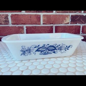 Vintage Glasbake Blue Onion Pattern Loaf Pan